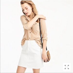 J. Crew Petite White Cotton Blend Frayed Raw Hem Denim Skirt Size 25P